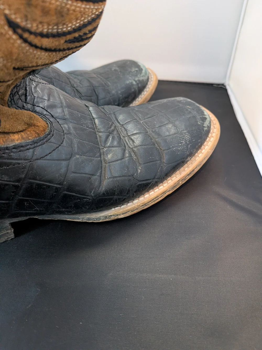 Ariat Black Foot with Brown Embroidered Shaft Western Boots